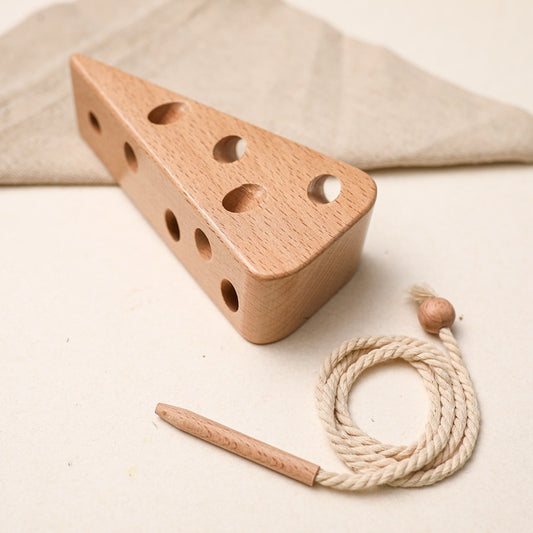 Wooden Cheese Stringing Toy for Children - DIY Threading Monterssori Toy