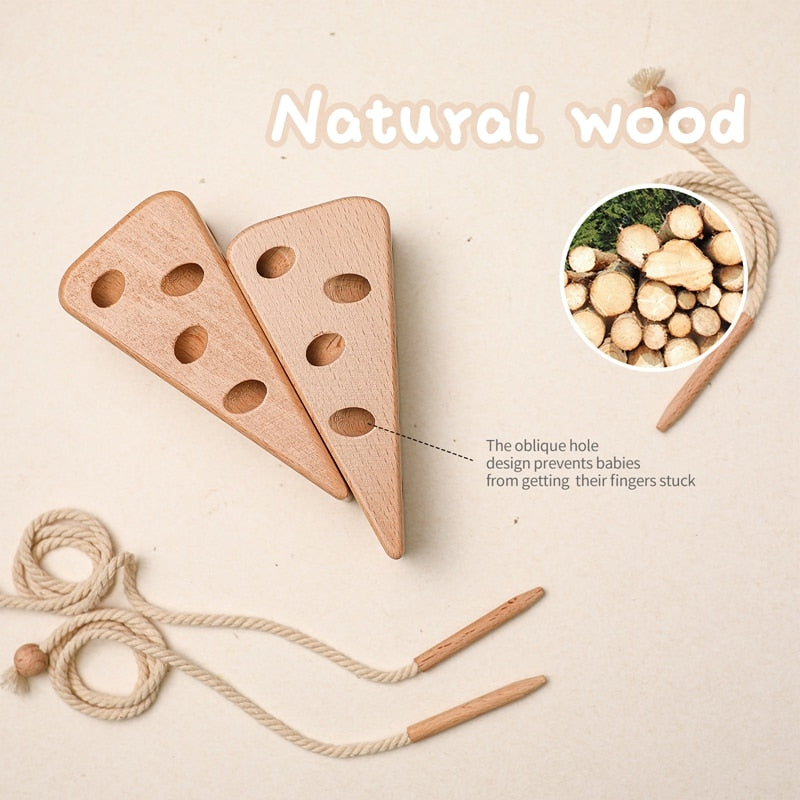 Wooden Cheese Stringing Toy for Children - DIY Threading Monterssori Toy